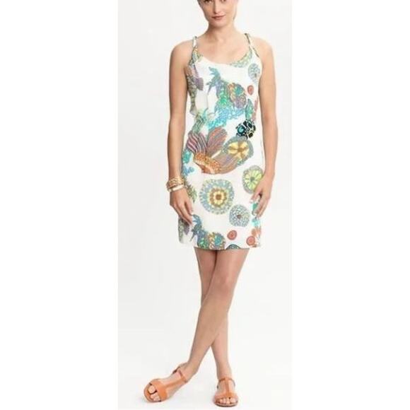 Trina Turk Banana Republic 100% Silk Crazy Botanical Twist Strap Mini Dress - Picture 1 of 12